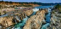 Aerial view of the Dhuandhar Falls are located onÃÂ Narmada RiverÃÂ inÃÂ Bhedaghat, Jabalpur, Madhyapradesh, India